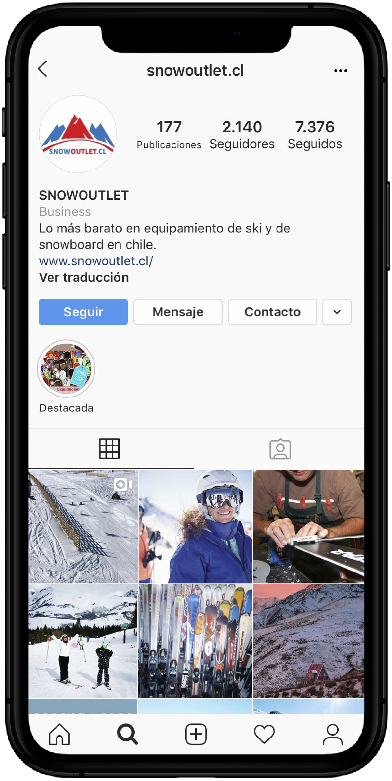 Captura de pantalla Instagram Snowoutlet